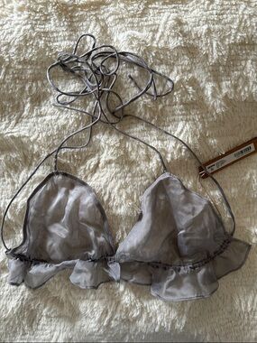 SKIMS Romance Sheer Ruffle Triangle Bralette - Light Gray